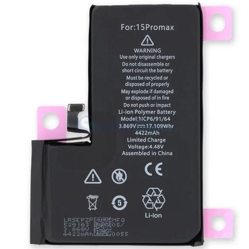 iPhone 15 Pro Max Battery Li-Ion 3.85V 4441mAh A3121 (Standard) ( MOQ:50 pieces)